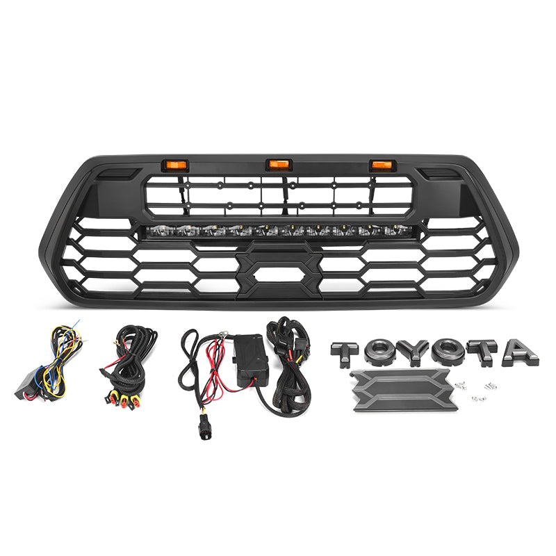 2018 Toyota Tacoma TRD Pro Front Grille with turn signal lights and DRL lights and LED light bar