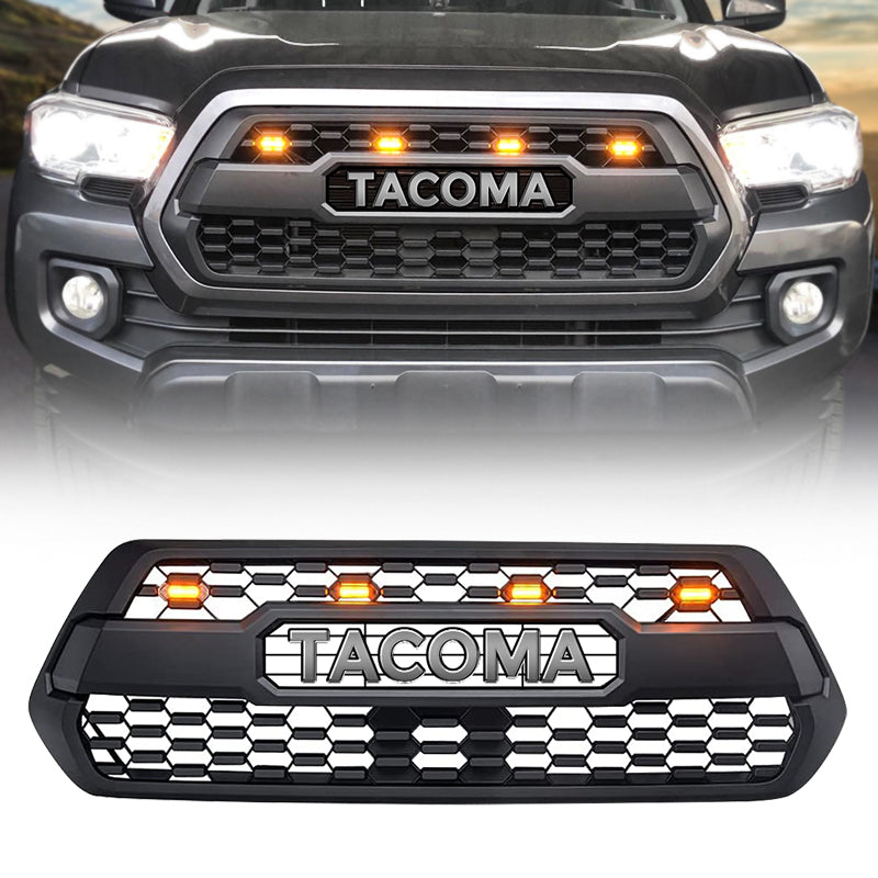 Roxmad Grill With Grey Letter & LED Amber Grill Lights Combo For 2016-Later Toyota Tacoma