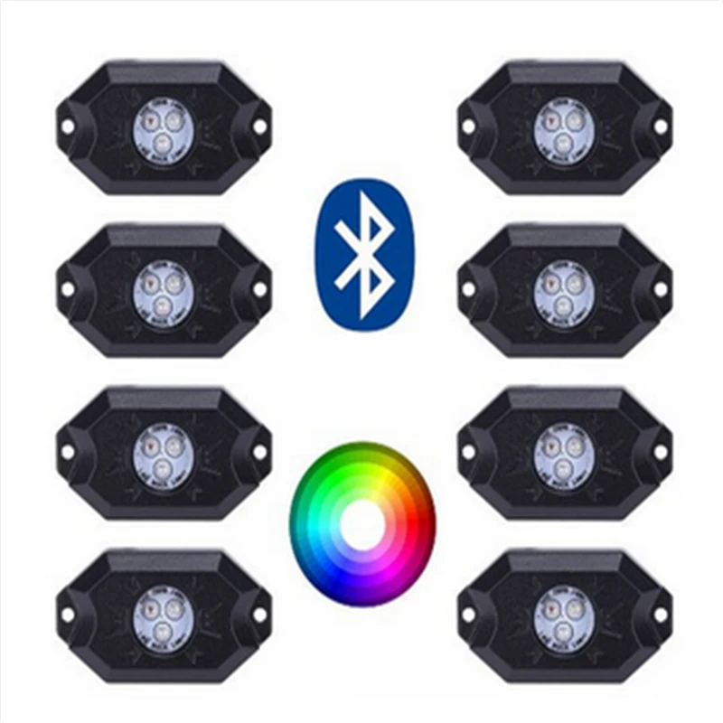 Roxmad 8 PCS RGB LED Rock Lights Wireless Bluetooth Music Flashing Multi Color